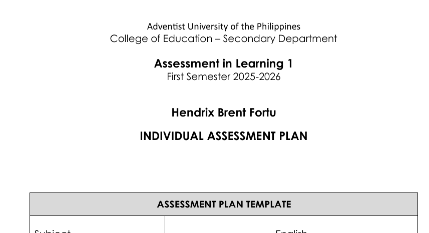 Cover image for Assessment Plan Individual