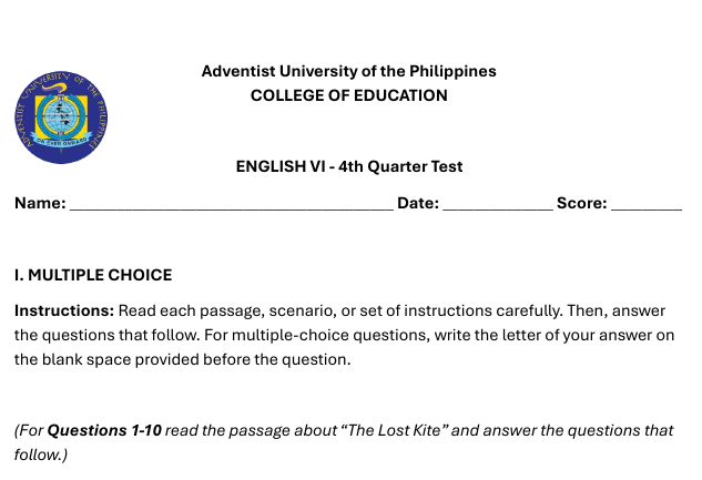 Cover image for Pre-FINAL TOS and Test Construction
